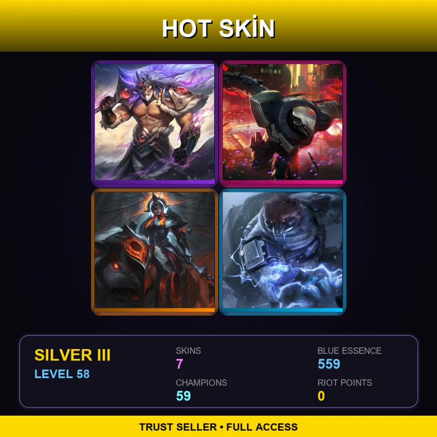 EUW | Victorious Tryndamere | PROJECT: Zed | Solar Eclipse Sejuani | Northern Storm Volibear | 7 Skin | 59 Champ | Silver III | Lv58