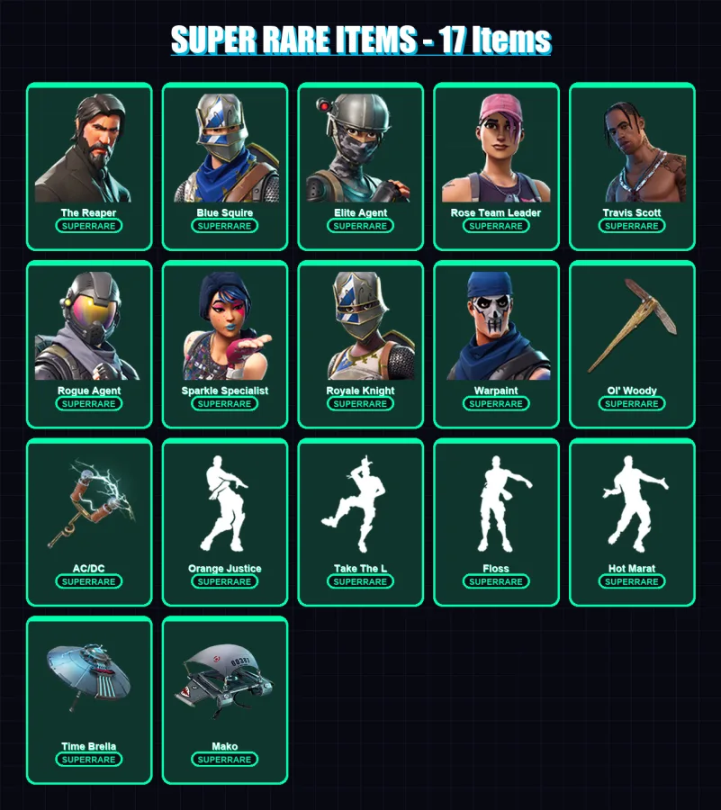 [PC/PSN] | The Reaper | Blue Squire | Elite Agent | Rose Team Leader | Travis Scott | 94 skin | 86 pickaxe | 99 emote | 87 glider | Lv1344