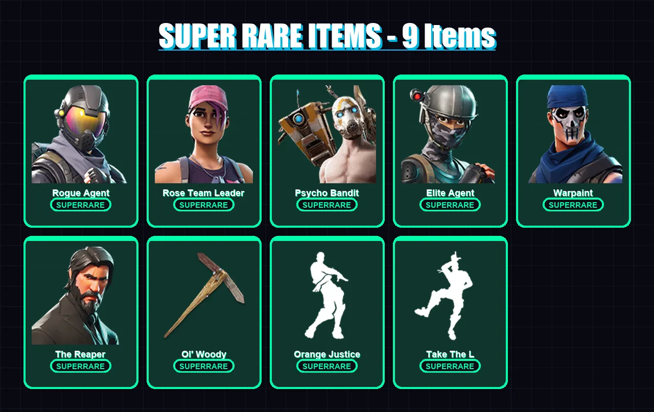 [PC/XBOX/PSN] | Rogue Agent | Rose Team Leader | Psycho Bandit | Elite Agent | Warpaint | 17 skin | 21 pickaxe | 15 emote | 12 glider | Lv105
