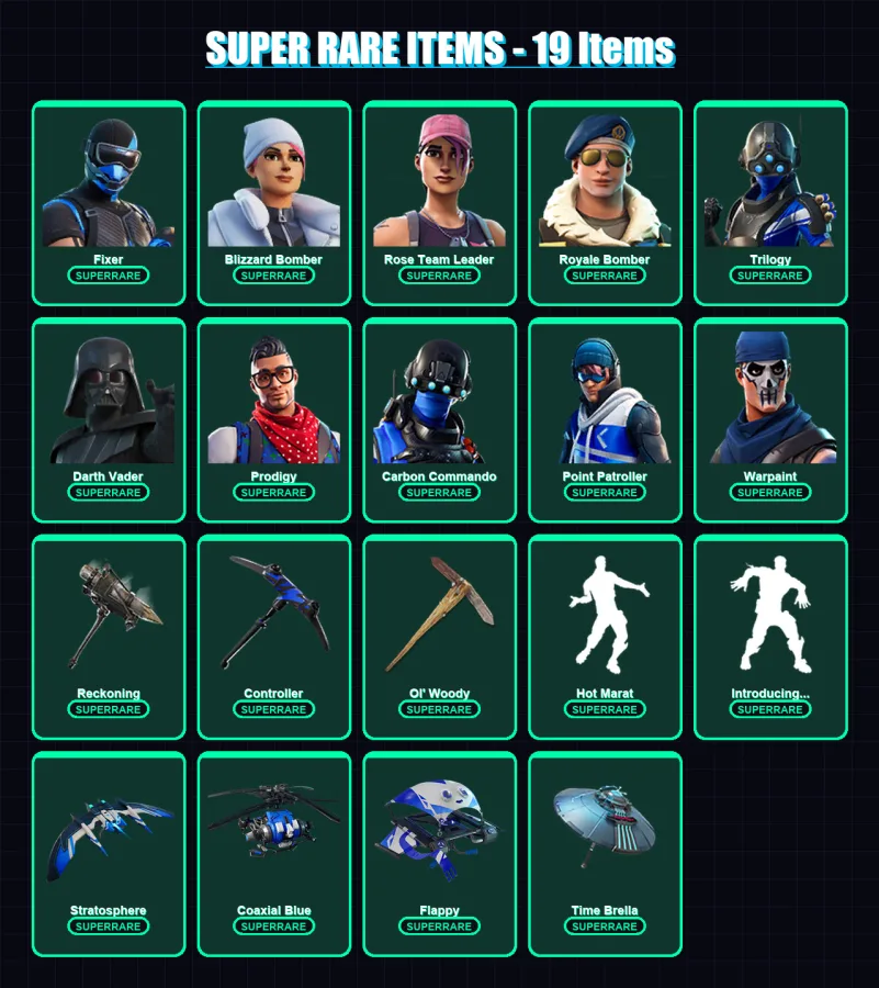 [PS4/PS5/XBOX/PC] | Fixer | Blizzard Bomber | Rose Team Leader | Royale Bomber | Trilogy | 207 skin | 202 pickaxe | 161 emote | 201 glider | Lv2605