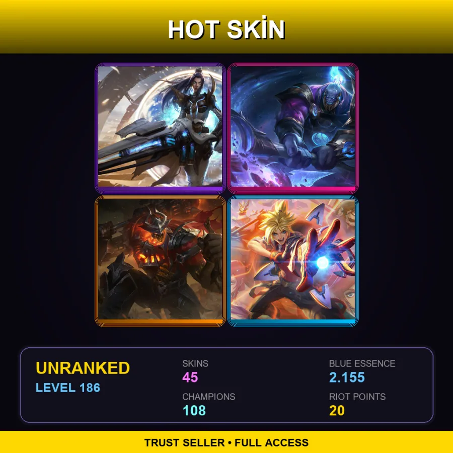 EUW | Lv186 | Unranked | 45 Skin | 108 Champ — LoL account