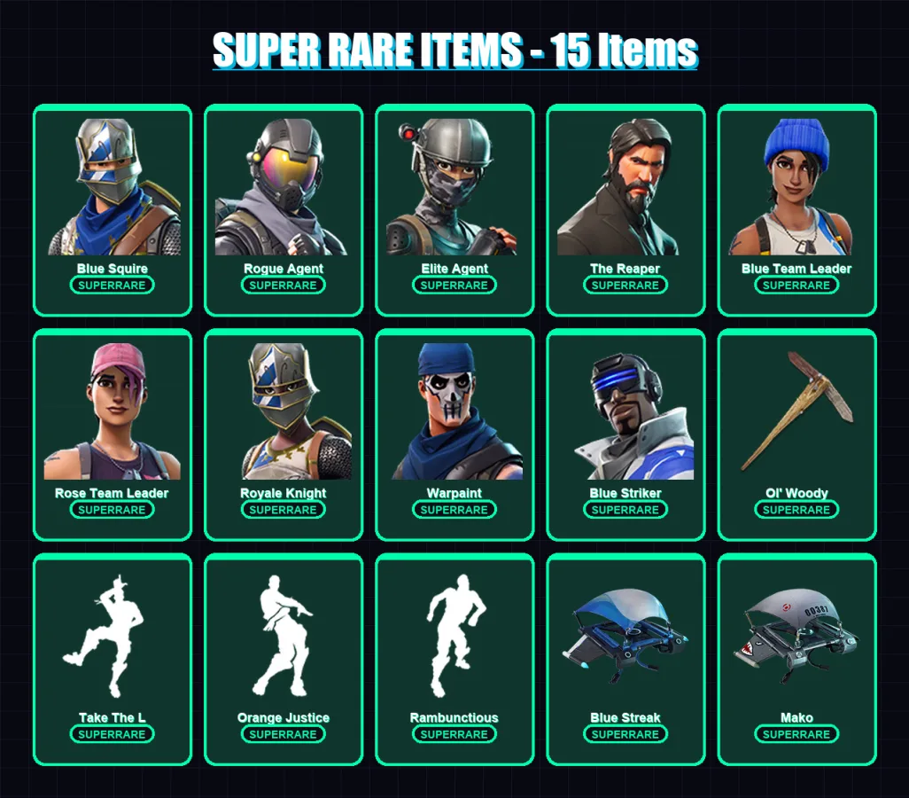 [PC/XBOX/PSN] | Blue Squire | Rogue Agent | Elite Agent | The Reaper | Blue Team Leader | 62 skin | 47 pickaxe | 64 emote | 49 glider | Lv470