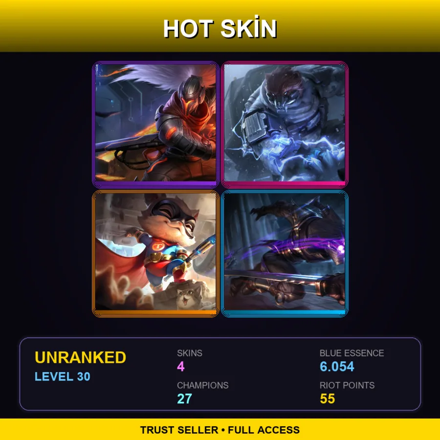 EUW | Lv30 | Unranked | 4 Skin | 27 Champ — LoL account