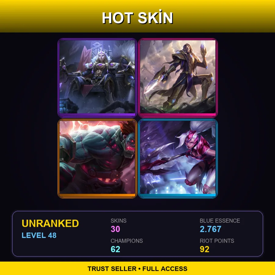 EUW | Lv48 | Unranked | 30 Skin | 62 Champ