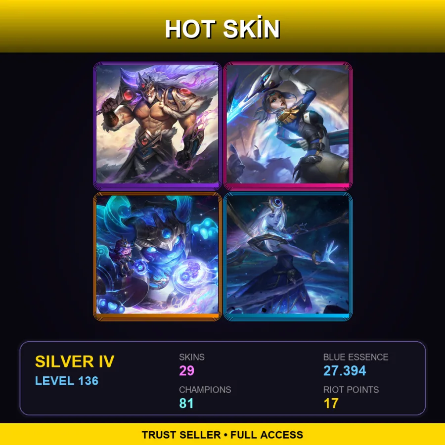 EUW | Lv136 | Silver IV | 29 Skin | 81 Champ — LoL account