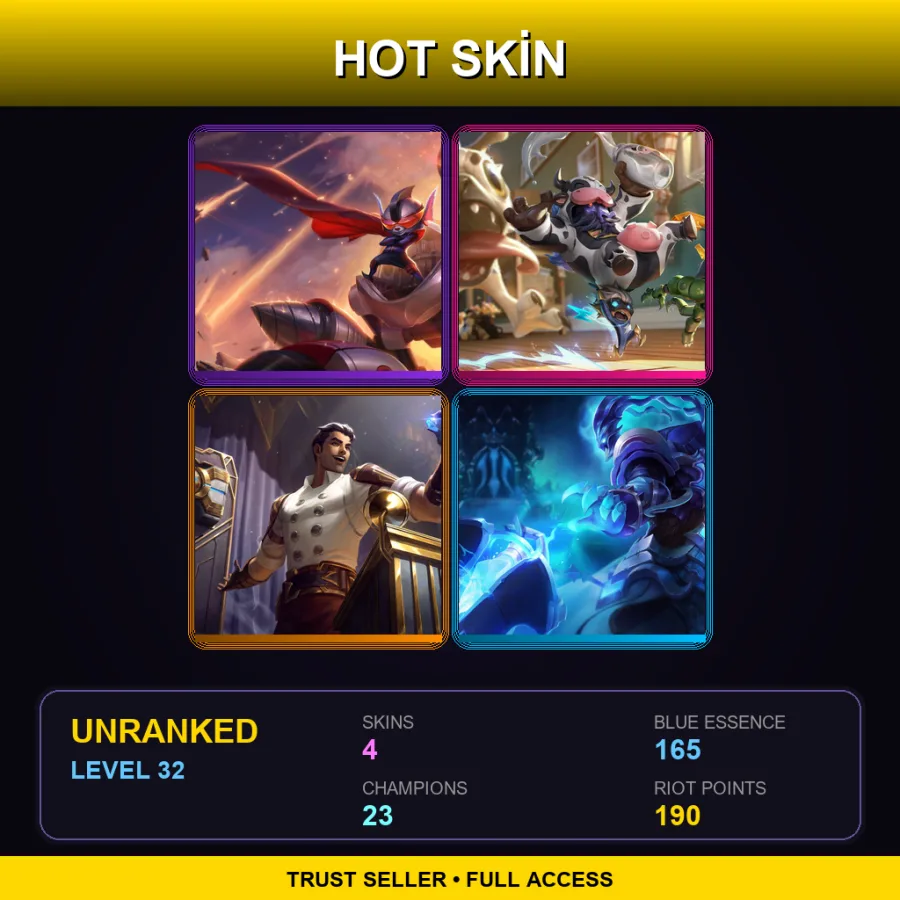NA | Lv32 | Unranked | 4 Skin | 23 Champ