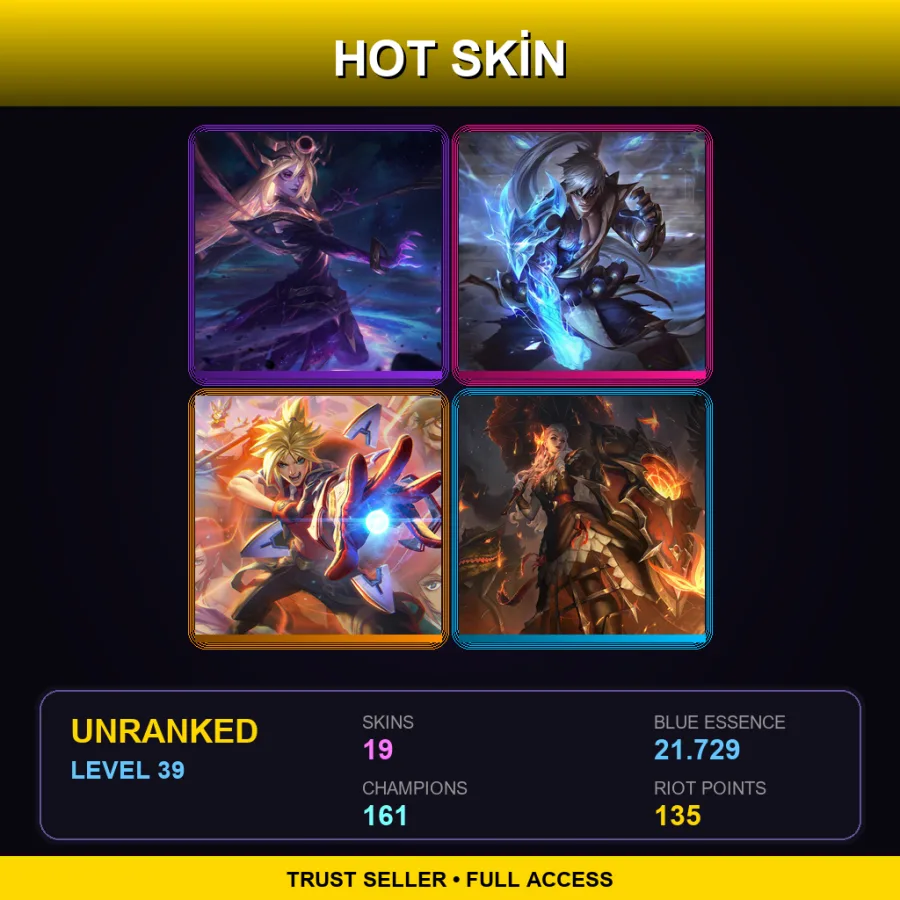 SG | Dark Cosmic Lux | Storm Dragon Lee Sin | Battle Academia Ezreal | High Noon Leona | 19 Skin | 161 Champ | Lv39
