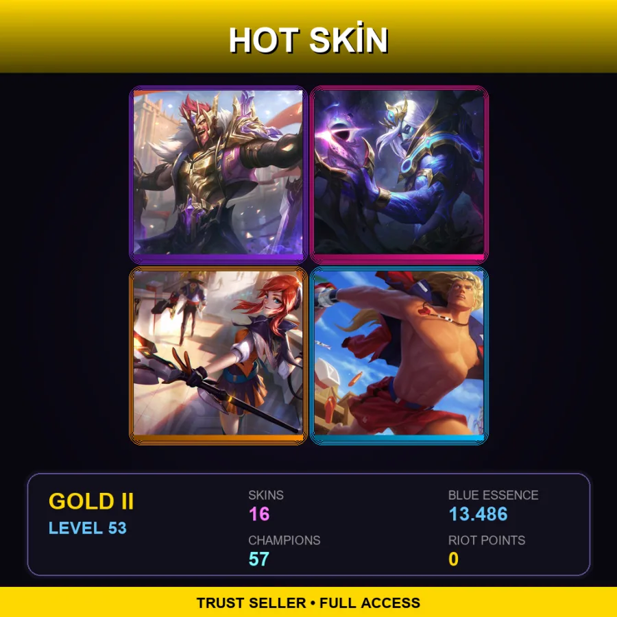 EUW | Lv53 | Gold II | 16 Skin | 57 Champ — LoL account