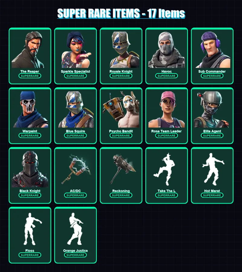 [PC/XBOX] | The Reaper | Sparkle Specialist | Royale Knight | Havoc | Sub Commander | 32 skin | 27 pickaxe | 32 emote | 39 glider | Lv473