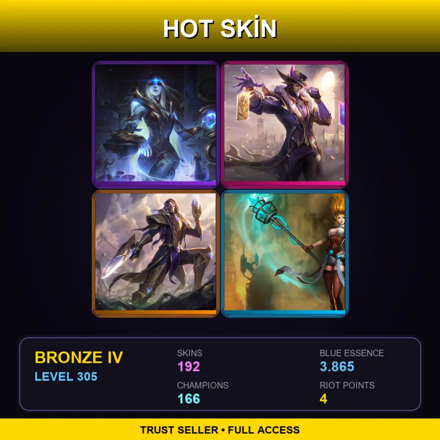 SG | Lv305 | Bronze IV | 192 Skin | 166 Champ — LoL account