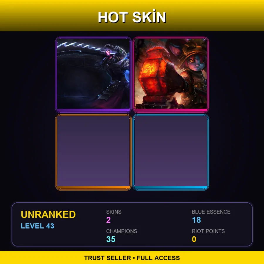 TR | Lv43 | Unranked | 2 Skin | 35 Champ — LoL account