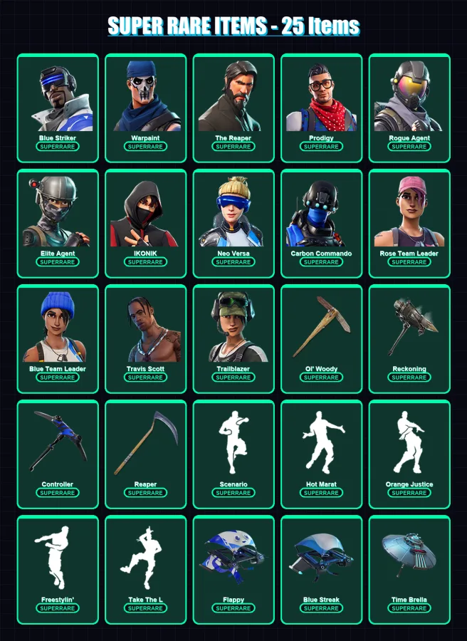 [PS4/PS5/XBOX/PC] | Blue Striker | Warpaint | The Reaper | Prodigy | Rogue Agent | 148 skin | 130 pickaxe | 131 emote | 110 glider | Lv1808
