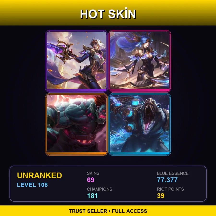 VN | Lv108 | Unranked | 69 Skin | 181 Champ — LoL account