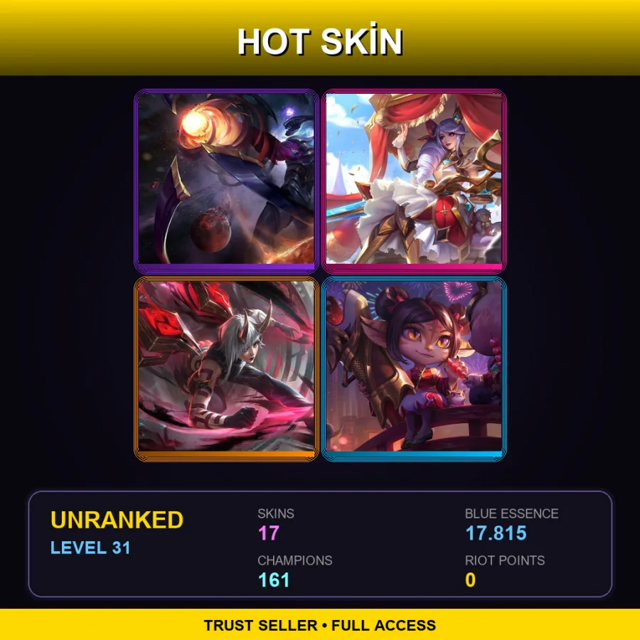 SG | Lv31 | Unranked | 17 Skin | 161 Champ — LoL account