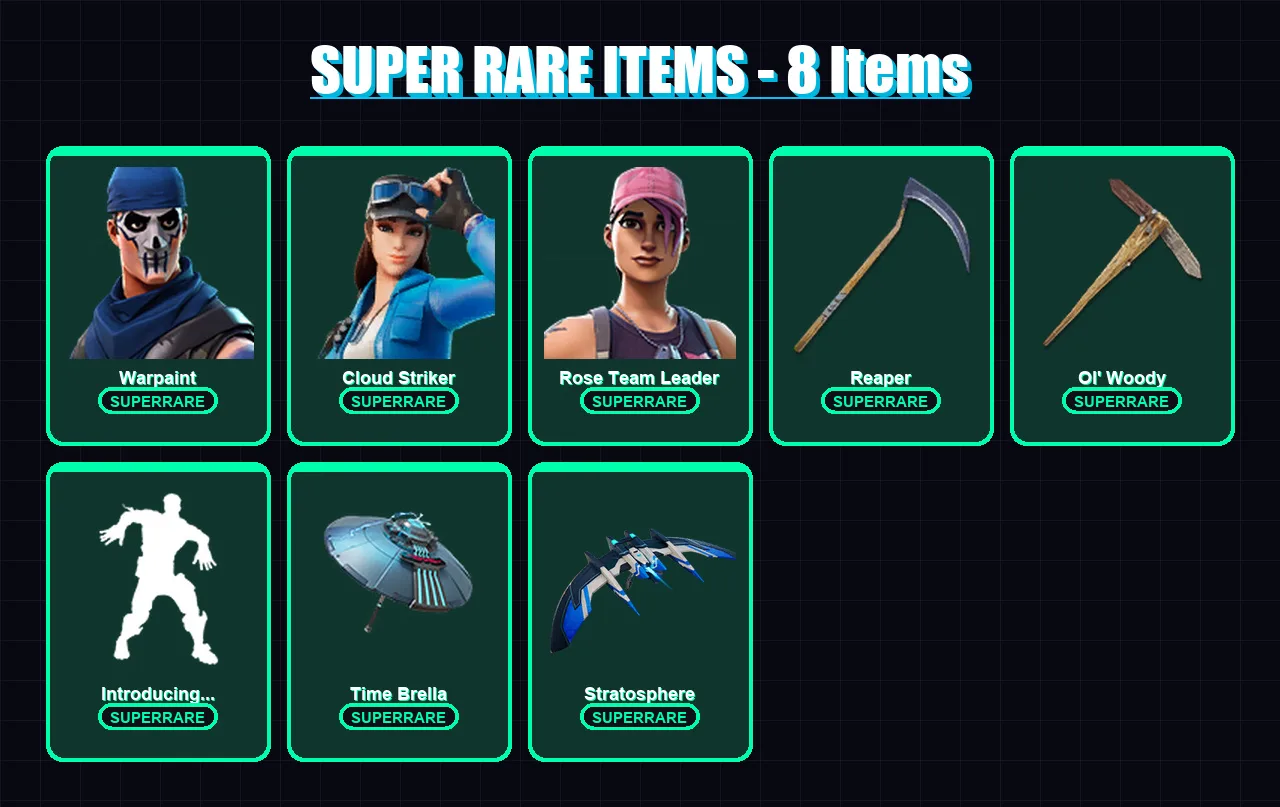 [PC/XBOX] | Warpaint | Cloud Striker | Rose Team Leader | Omegarok | Spectra Knight | 107 skin | 148 pickaxe | 95 emote | 123 glider | Lv1508