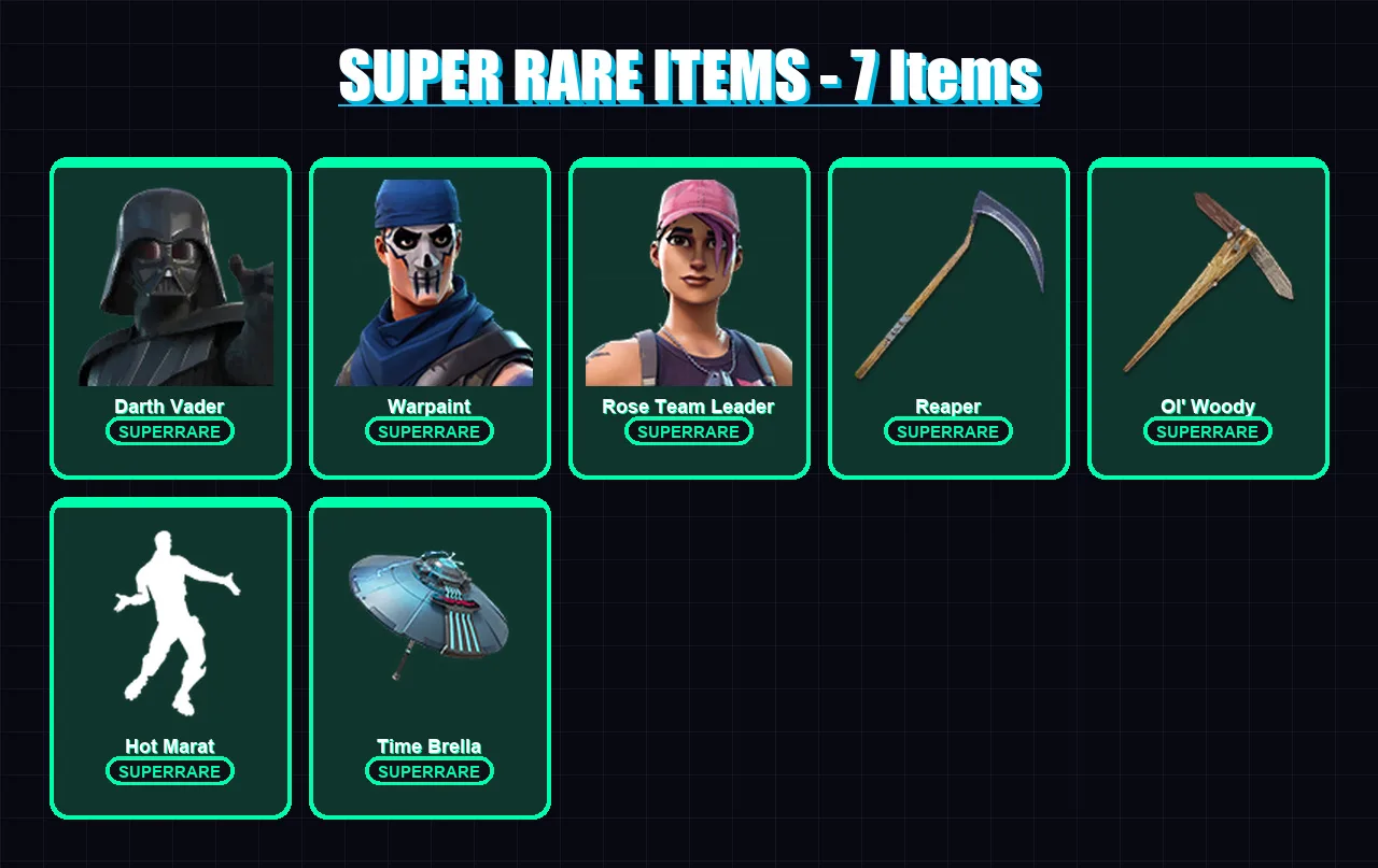 [PS4/PS5/XBOX/PC] | Darth Vader | Warpaint | Rose Team Leader | Fade | Catalyst | 218 skin | 273 pickaxe | 236 emote | 233 glider | Lv3807