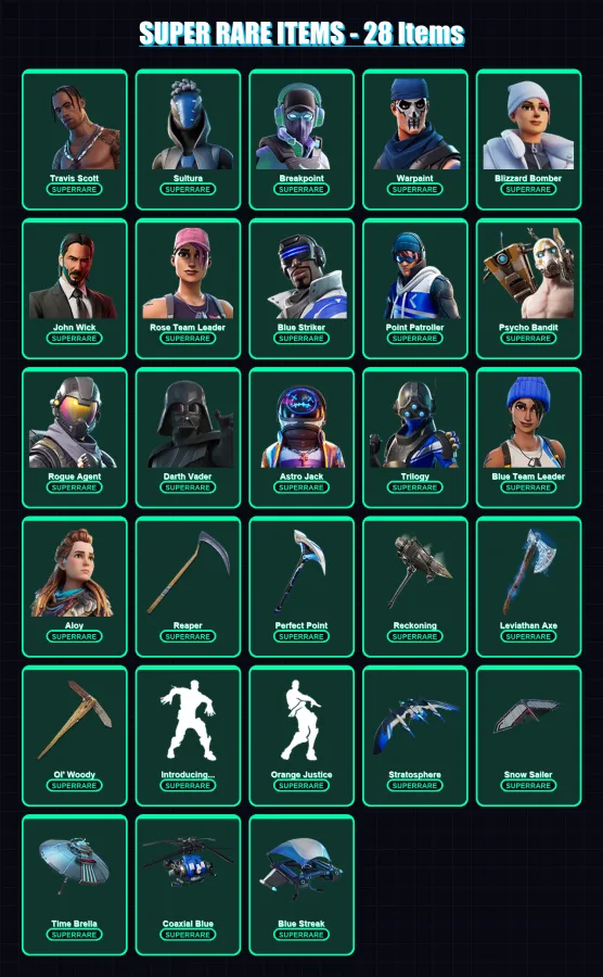 [PS4/PS5/PC] | Travis Scott | Sultura | Breakpoint | Warpaint | Blizzard Bomber | 472 skin | 352 pickaxe | 297 emote | 237 glider | Lv5076