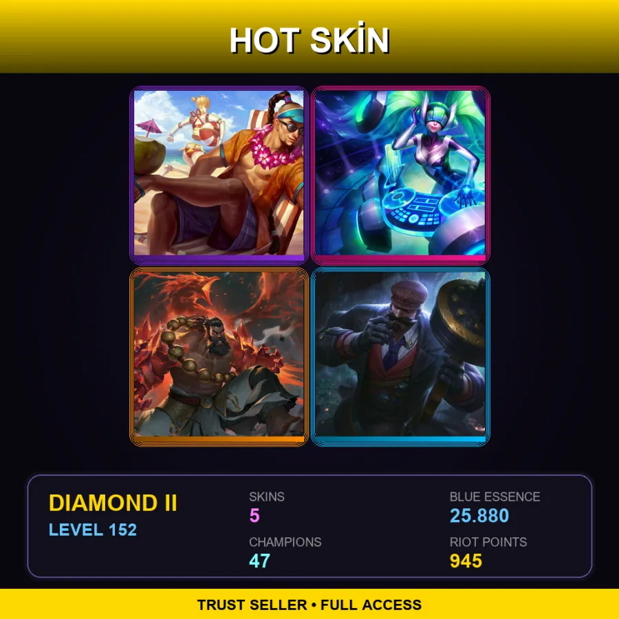 SG | Lv152 | Diamond II | 5 Skin | 47 Champ — LoL account