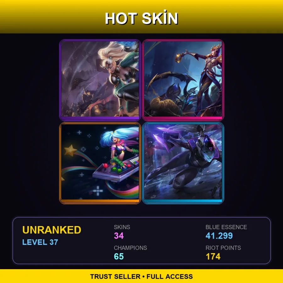 EUW | Lv37 | Unranked | 34 Skin | 65 Champ