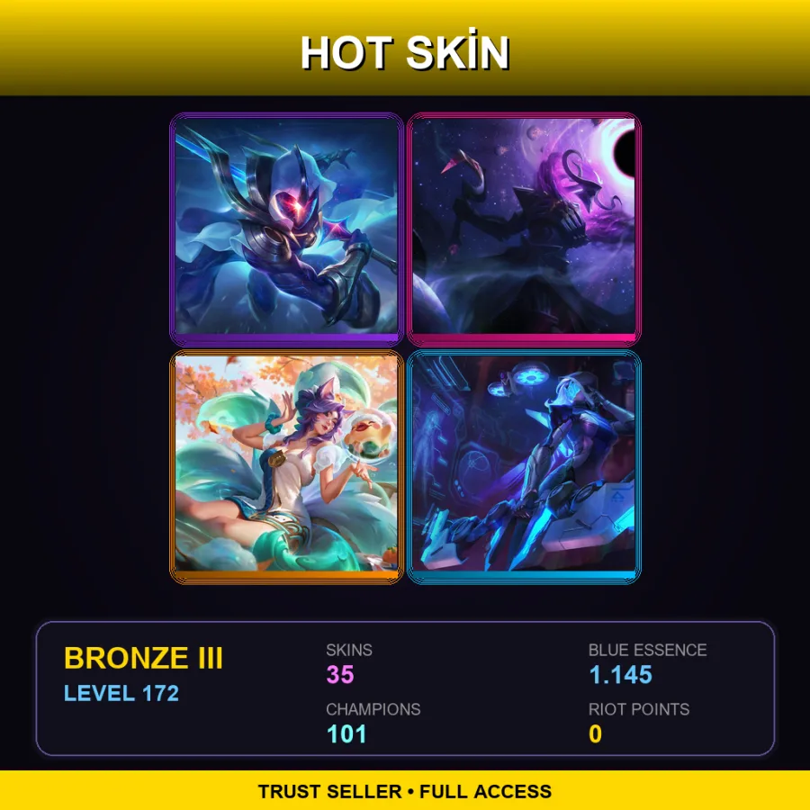 LAN | Lv172 | Bronze III | 35 Skin | 101 Champ — LoL account