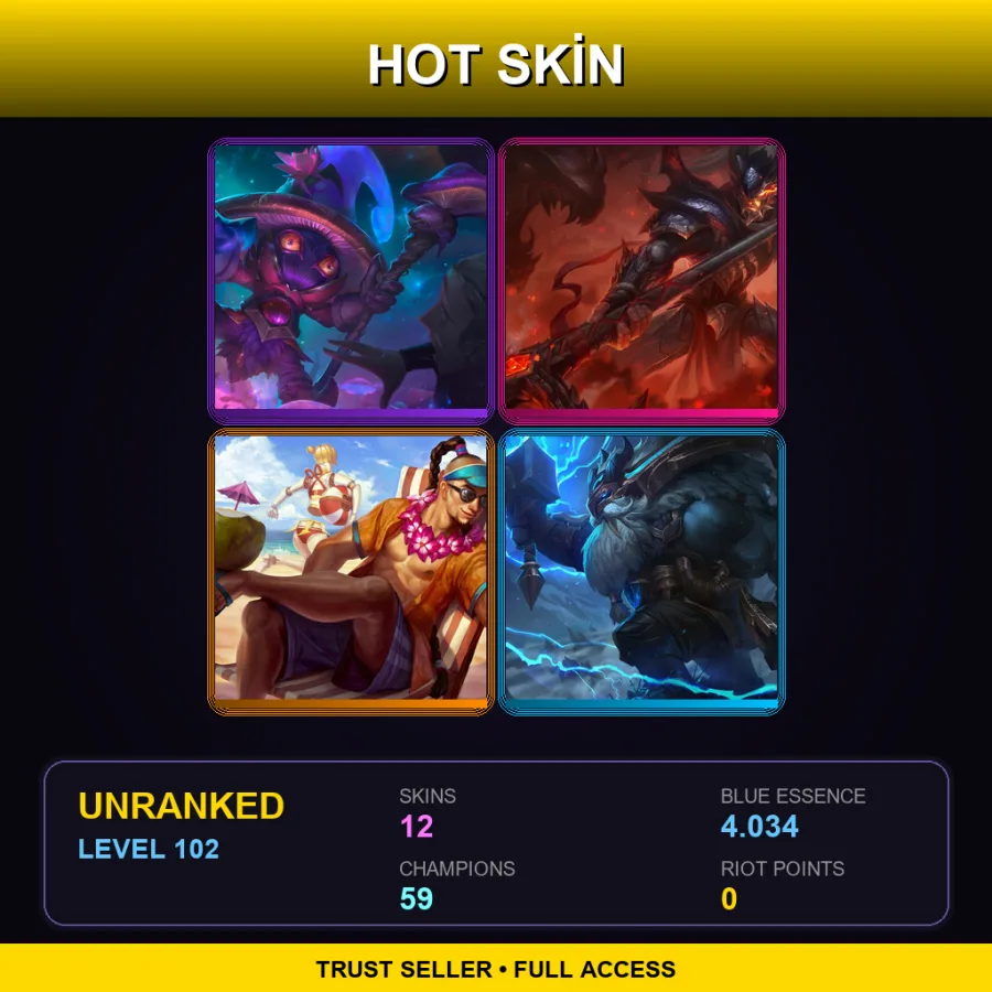 EUW | Lv102 | Unranked | 12 Skin | 59 Champ