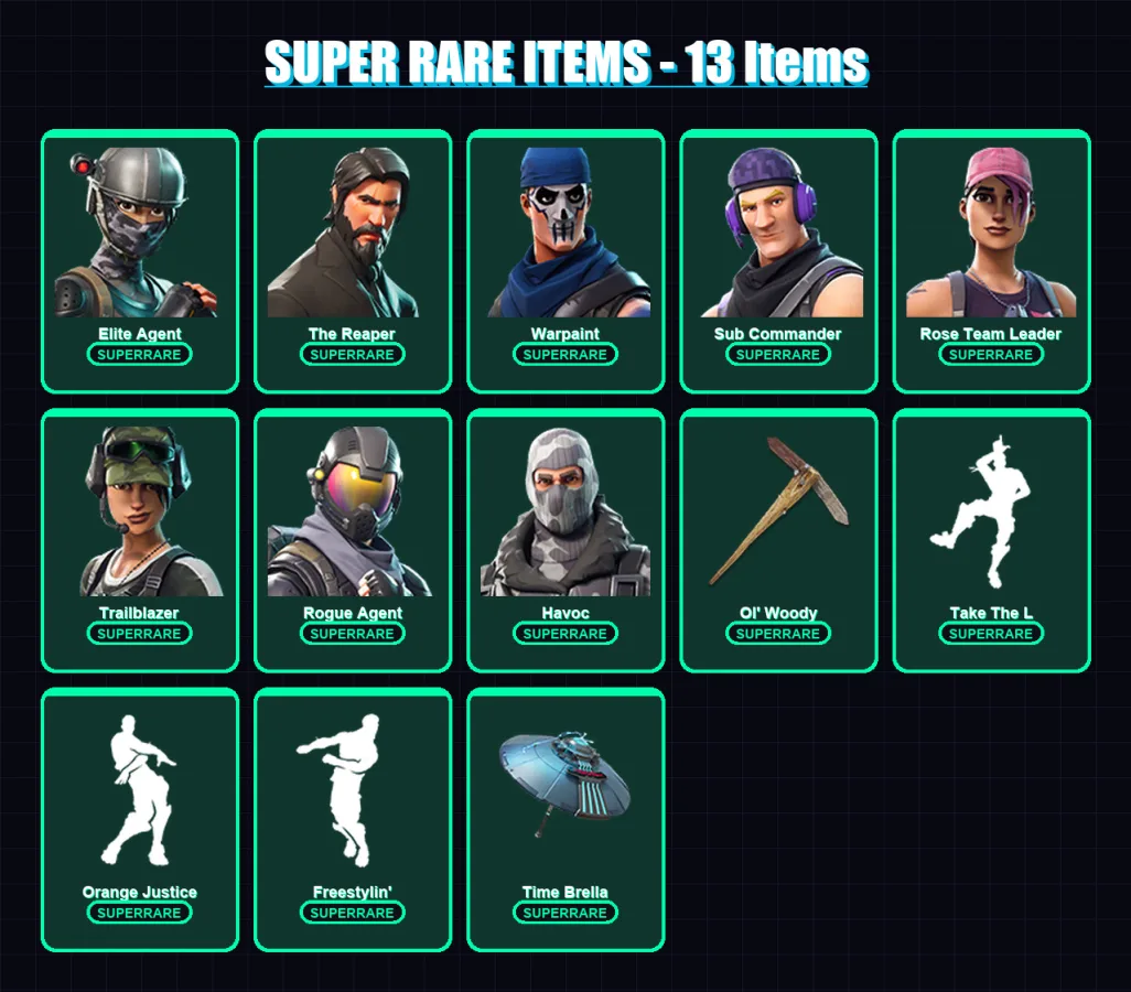 [PC/XBOX/PSN] | Elite Agent | The Reaper | Warpaint | Sub Commander | Rose Team Leader | 36 skin | 26 pickaxe | 35 emote | 26 glider | Lv261