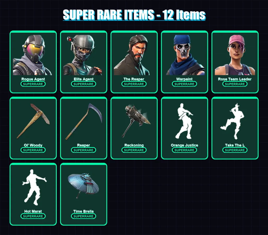 [PC/XBOX/PSN] | Rogue Agent | Elite Agent | The Reaper | Warpaint | Rose Team Leader | 104 skin | 108 pickaxe | 101 emote | 102 glider | Lv1476