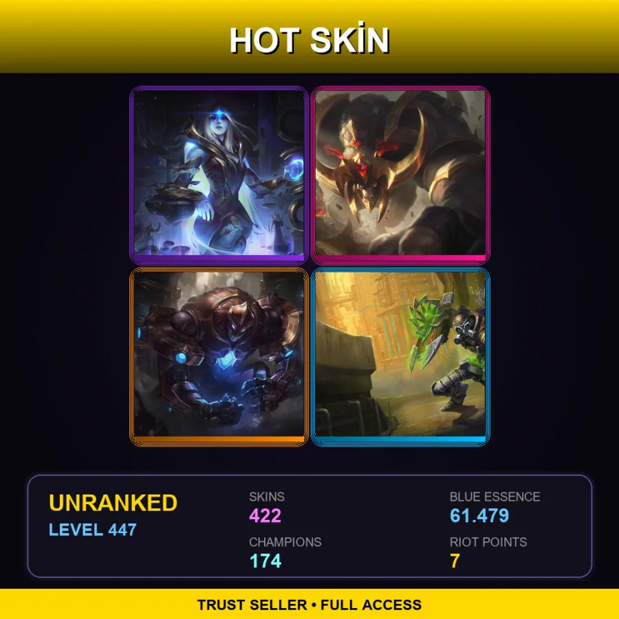 TW | Lv447 | Unranked | 422 Skin | 174 Champ — LoL account