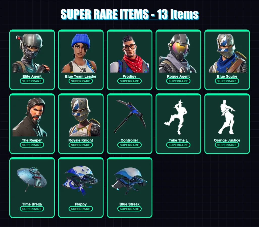 [PC/XBOX/PSN] | Elite Agent | Blue Team Leader | Prodigy | Rogue Agent | Blue Squire | 73 skin | 55 pickaxe | 63 emote | 62 glider | Lv777