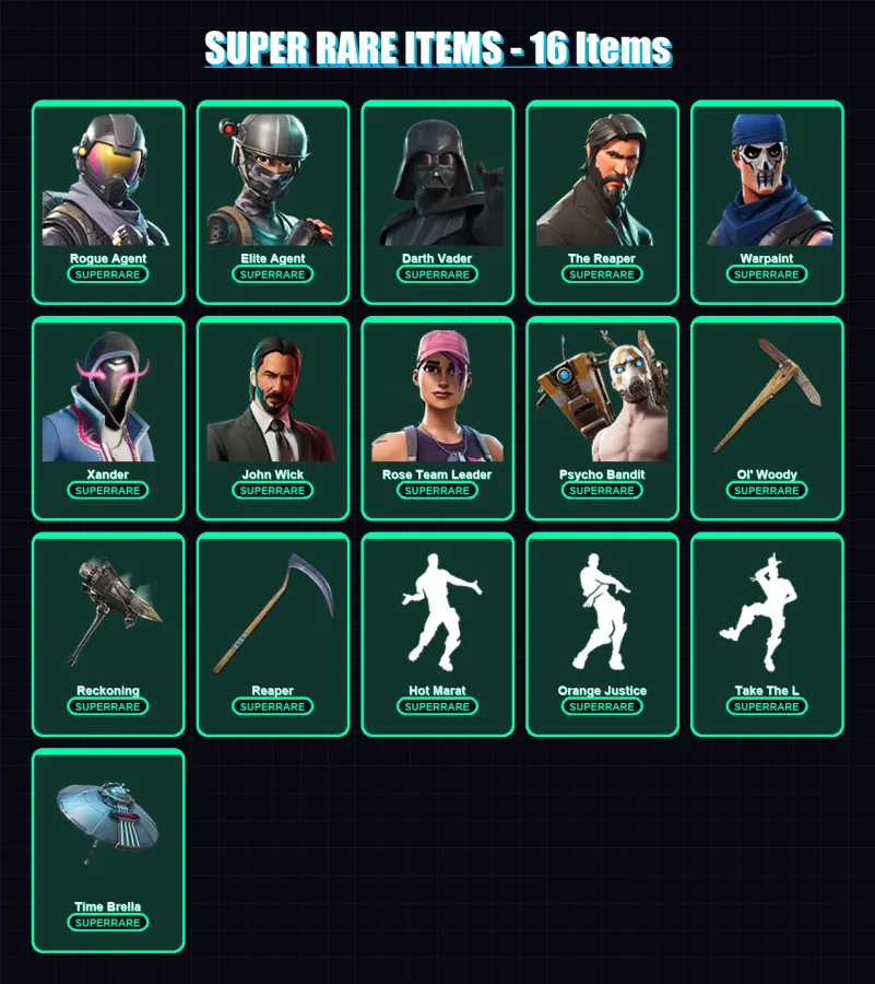 [PC/XBOX/PSN] | Rogue Agent | Elite Agent | Darth Vader | The Reaper | Warpaint | 509 skin | 375 pickaxe | 334 emote | 237 glider | Lv2274