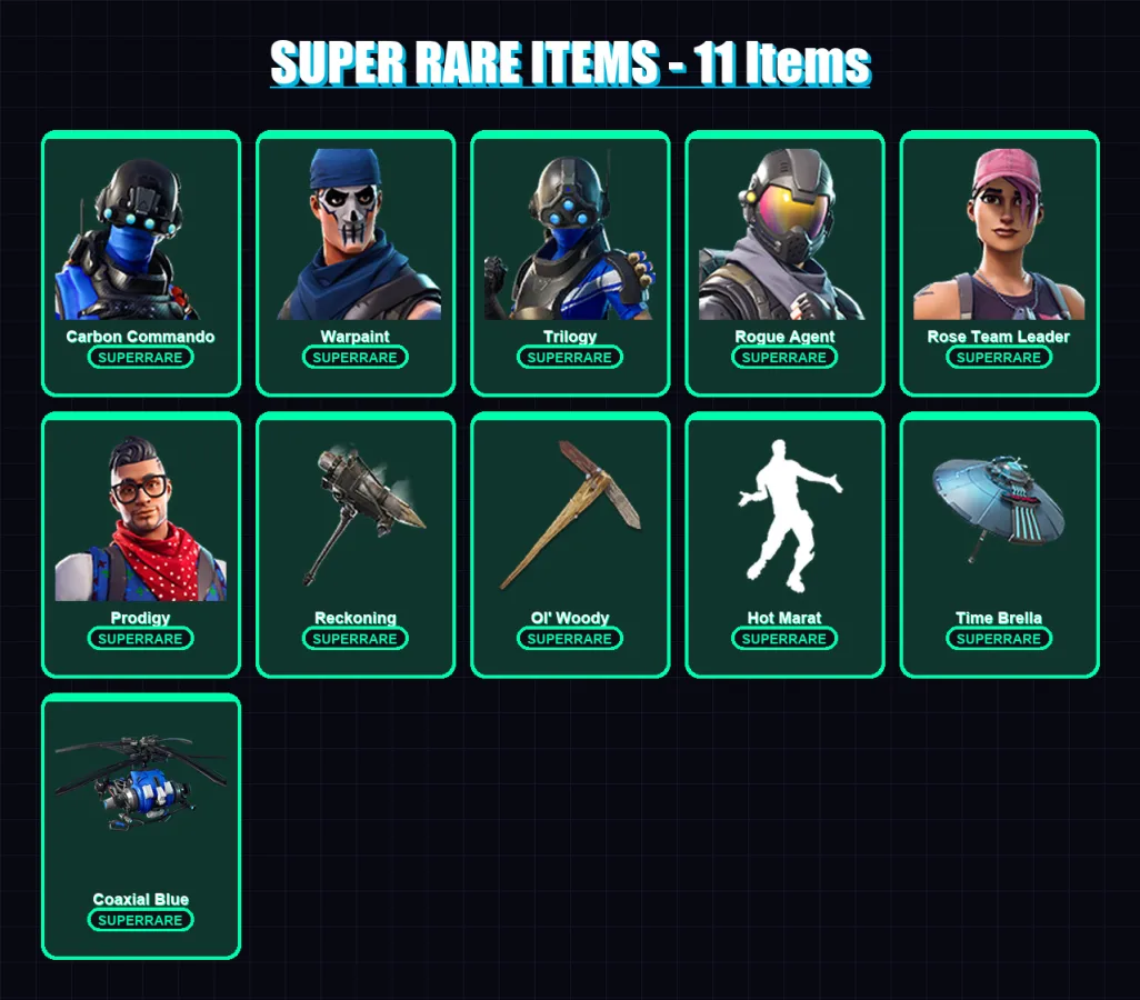 [SWITCH/XBOX/PC] | Carbon Commando | Warpaint | Trilogy | Rogue Agent | Rose Team Leader | 91 skin | 75 pickaxe | 101 emote | 78 glider | Lv947