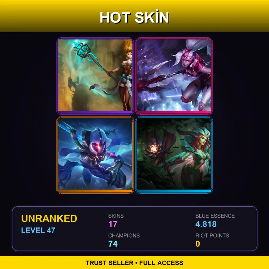SG | Lv47 | Unranked | 17 Skin | 74 Champ — LoL account