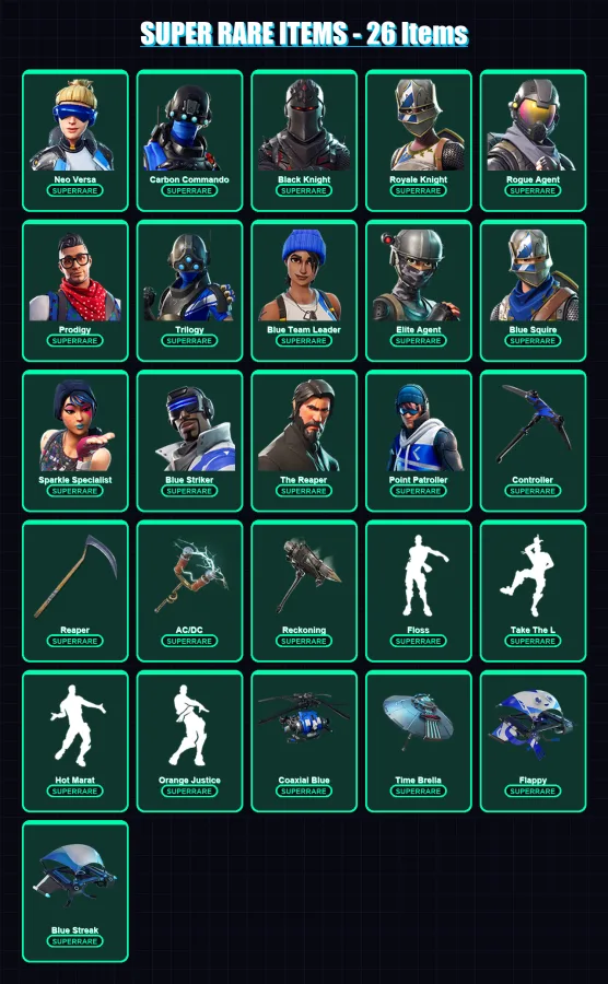 [PC/PSN] | Neo Versa | Carbon Commando | Black Knight | Royale Knight | Rogue Agent | 142 skin | 117 pickaxe | 136 emote | 121 glider | Lv1618