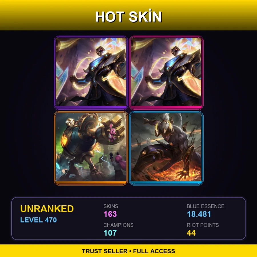 LAN | Lv470 | Unranked | 163 Skin | 107 Champ