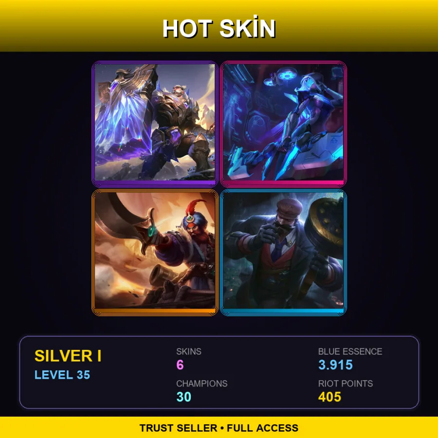 LAN | Victorious Braum | PROJECT: Ashe | Sultan Gangplank | Crime City Graves | 6 Skin | 30 Champ | Silver I | Lv35