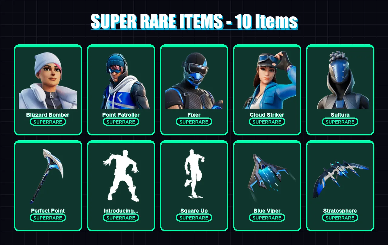 [PS4/PS5/XBOX/PC] | Blizzard Bomber | Point Patroller | Fixer | Cloud Striker | Sultura | 15 skin | 31 pickaxe | 30 emote | 25 glider | Lv368