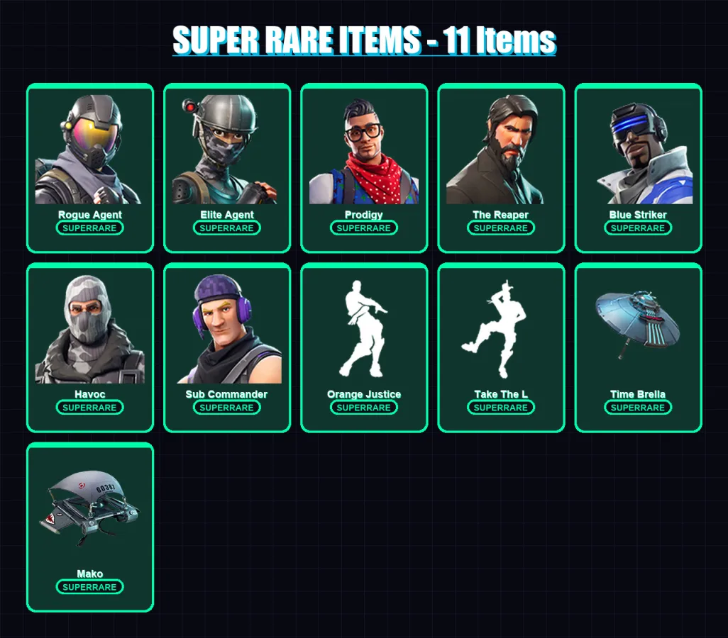 [PC/XBOX/PSN] | Rogue Agent | Elite Agent | Prodigy | The Reaper | Blue Striker | 62 skin | 59 pickaxe | 45 emote | 52 glider | Lv653