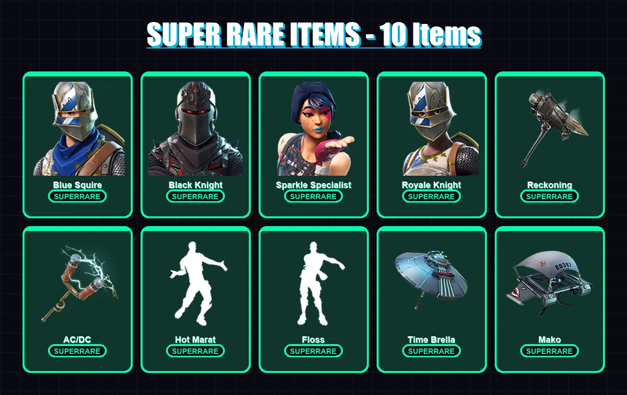 [PC] | Blue Squire | Black Knight | Sparkle Specialist | Royale Knight | Enforcer | 28 skin | 29 pickaxe | 38 emote | 39 glider | Lv565