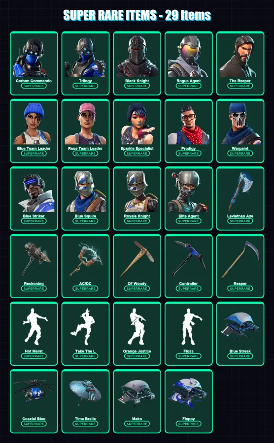 [PC/XBOX/PSN] | Carbon Commando | Trilogy | Black Knight | Rogue Agent | The Reaper | 203 skin | 198 pickaxe | 145 emote | 161 glider | Lv2756 — Fortnite account