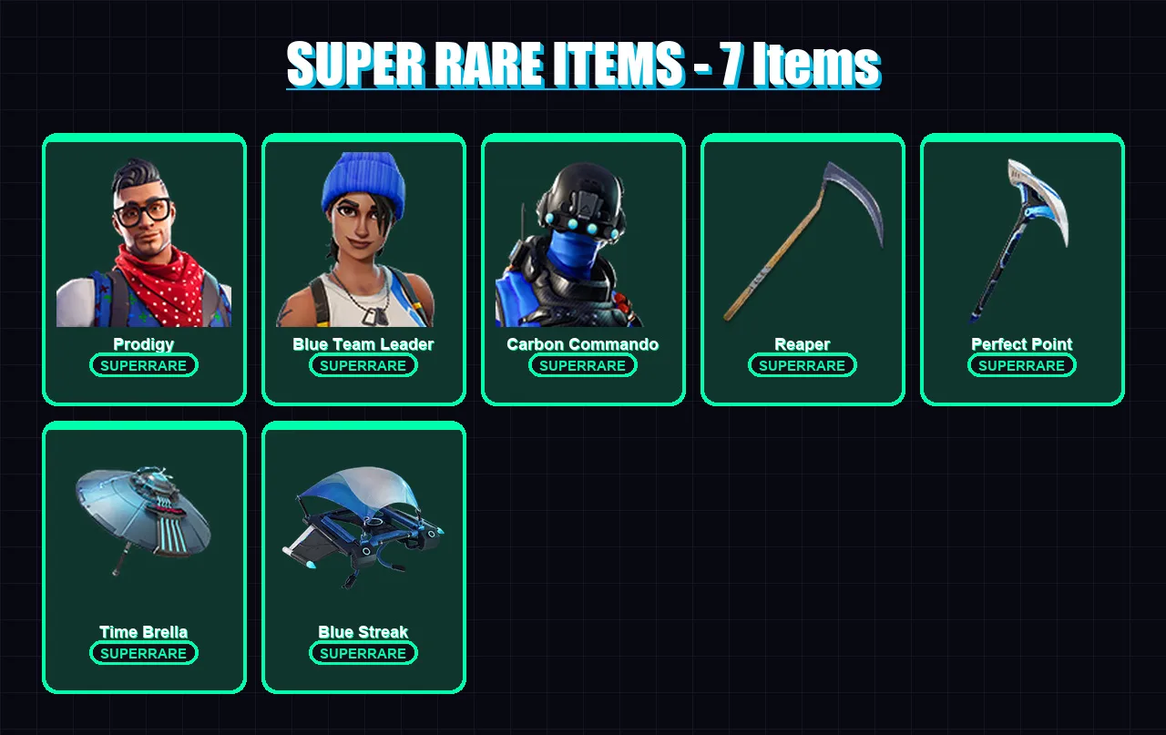 [PS4/PS5/XBOX/PC] | Prodigy | Blue Team Leader | Carbon Commando | Omen | Valeria | 176 skin | 224 pickaxe | 188 emote | 143 glider | Lv2316