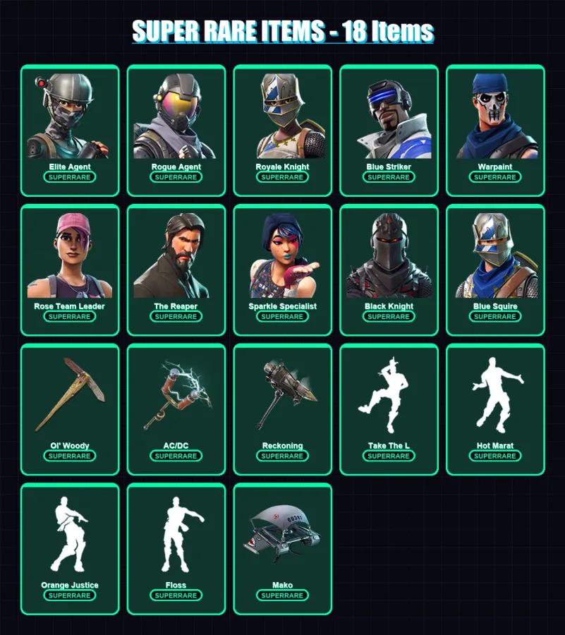 [PS4/PS5/XBOX/PC] | Elite Agent | Rogue Agent | Royale Knight | Blue Striker | Warpaint | 30 skin | 27 pickaxe | 49 emote | 40 glider | Lv472