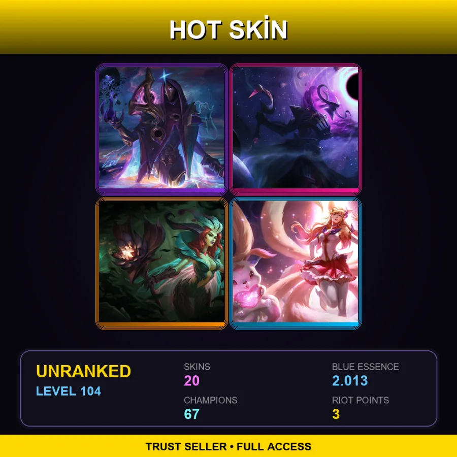 TR | Lv104 | Unranked | 20 Skin | 67 Champ — LoL account