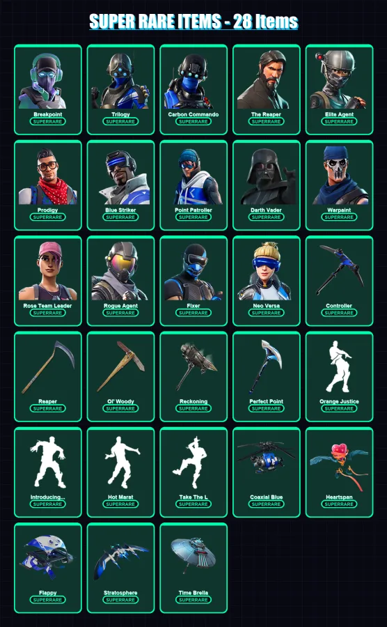 [PS4/PS5/XBOX/PC] | Breakpoint | Trilogy | Carbon Commando | The Reaper | Elite Agent | 195 skin | 173 pickaxe | 161 emote | 169 glider | Lv2649