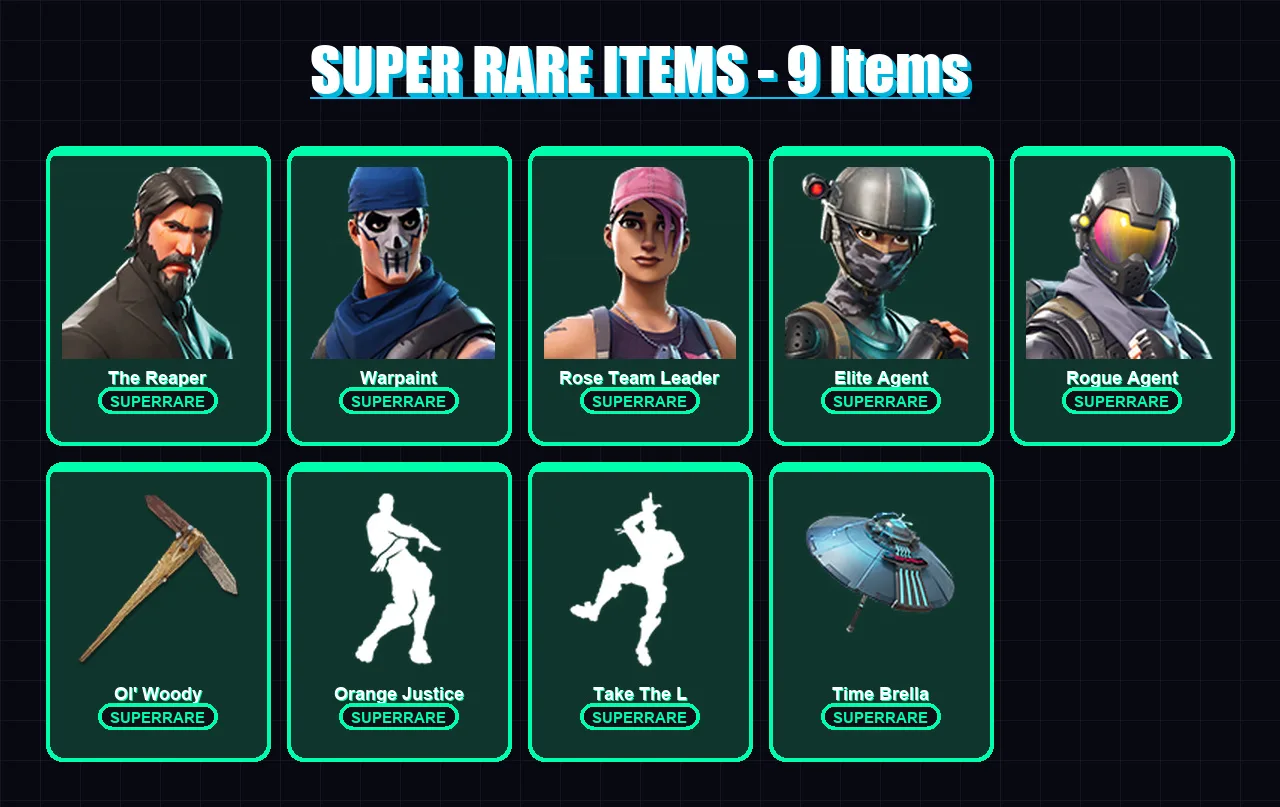 [PC/PSN] | The Reaper | Warpaint | Rose Team Leader | Elite Agent | Rogue Agent | 30 skin | 38 pickaxe | 41 emote | 36 glider | Lv560