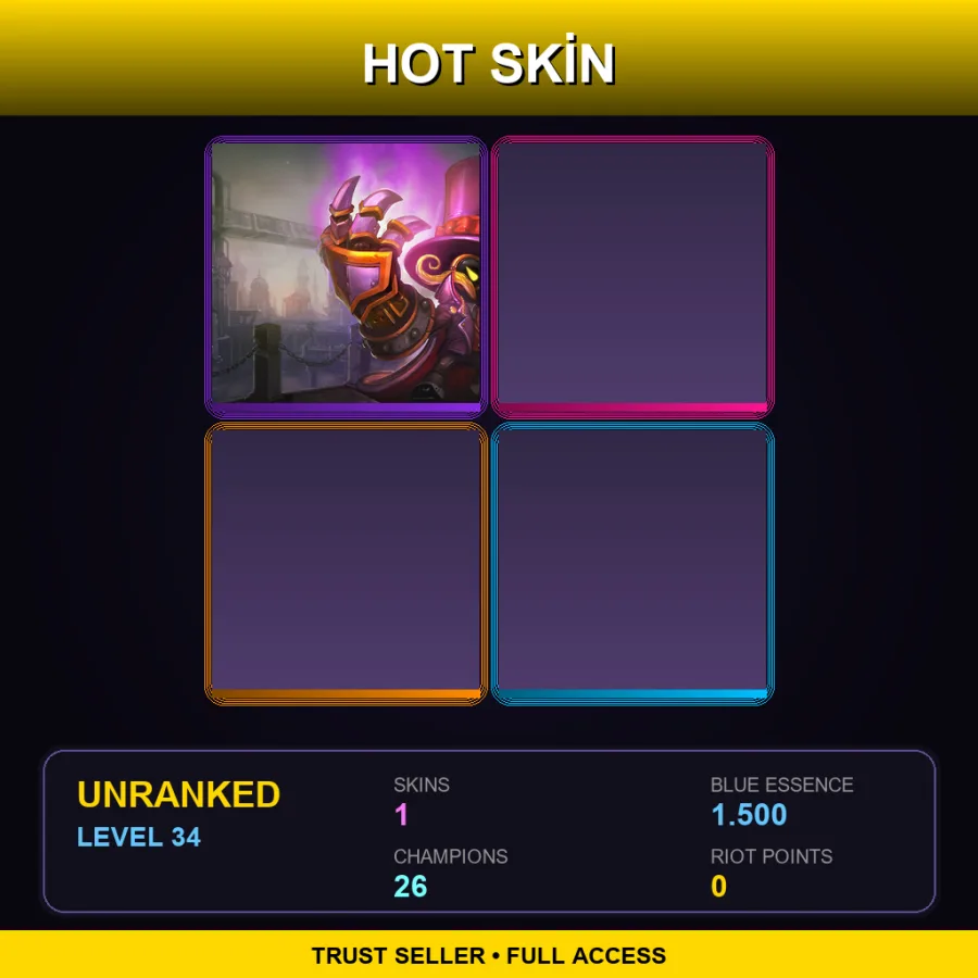 EUW | Lv34 | Unranked | 1 Skin | 26 Champ