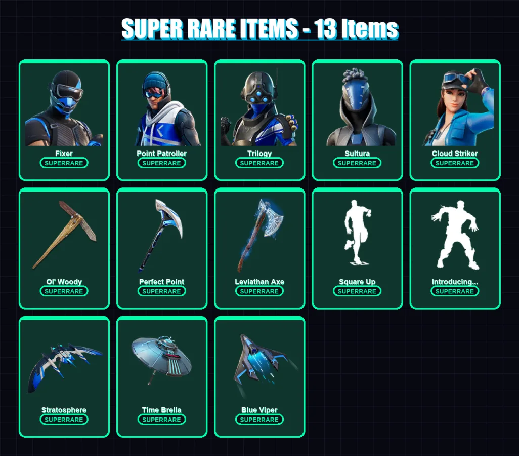 [PC/XBOX] | Fixer | Point Patroller | Trilogy | Sultura | Cloud Striker | 106 skin | 147 pickaxe | 107 emote | 118 glider | Lv2075