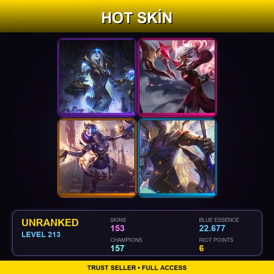 SG | Lv213 | Unranked | 153 Skin | 157 Champ — LoL account