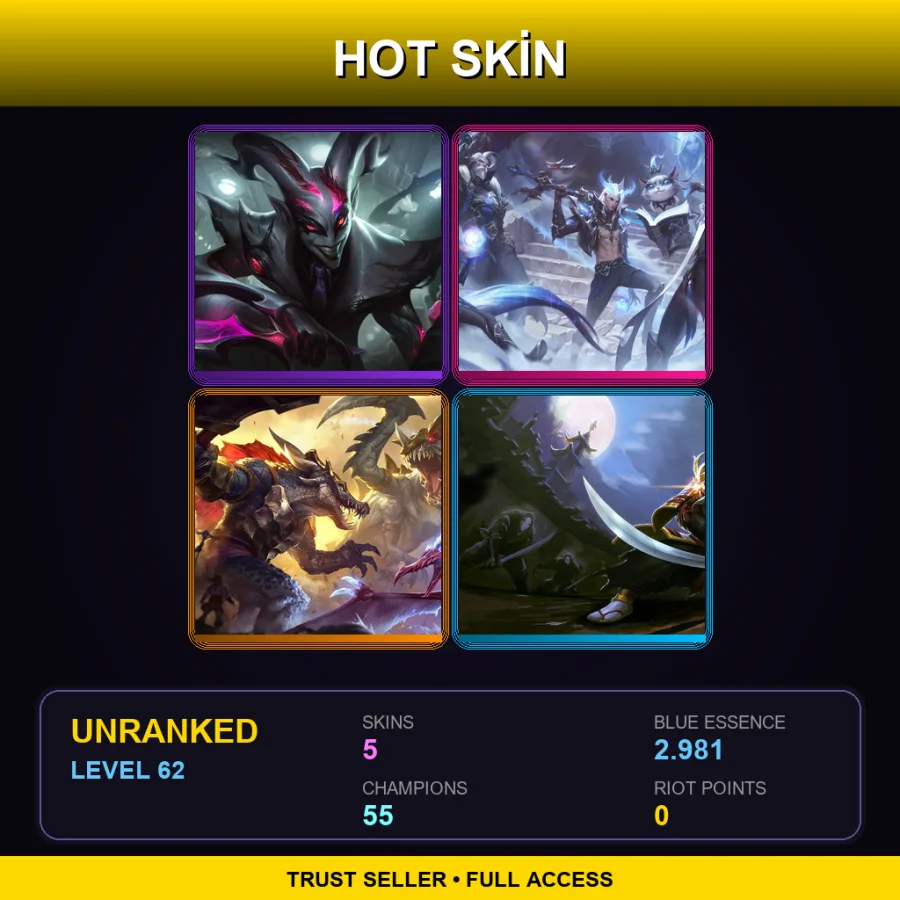 TR | Lv62 | Unranked | 5 Skin | 55 Champ with Ashe