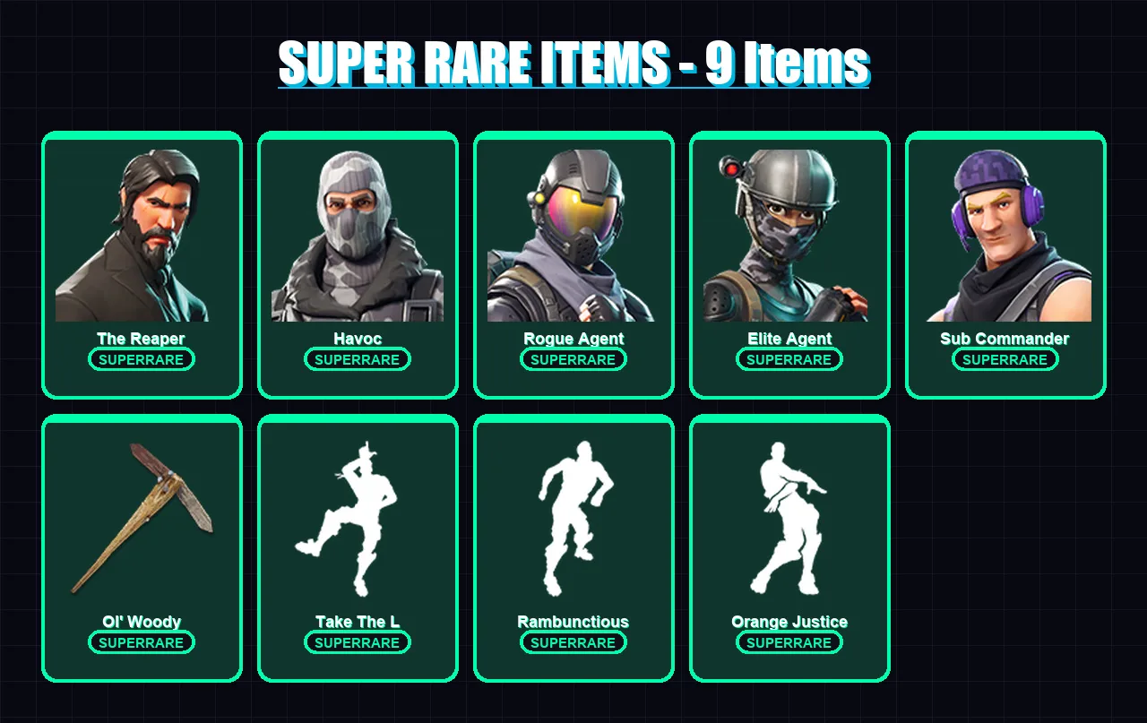 [PC/XBOX/PSN] | The Reaper | Havoc | Rogue Agent | Elite Agent | Sub Commander | 29 skin | 20 pickaxe | 33 emote | 24 glider | Lv377