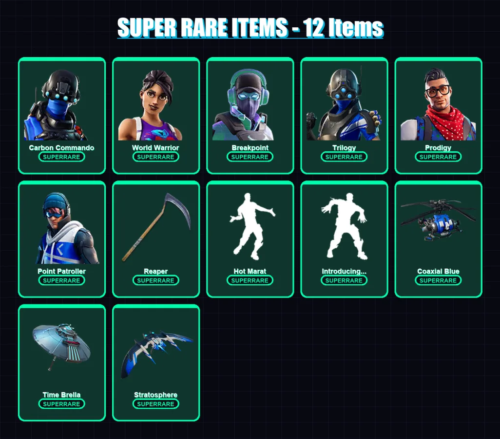 [PS4/PS5/XBOX/PC] | Carbon Commando | World Warrior | Breakpoint | Trilogy | Prodigy | 78 skin | 71 pickaxe | 92 emote | 73 glider | Lv1103